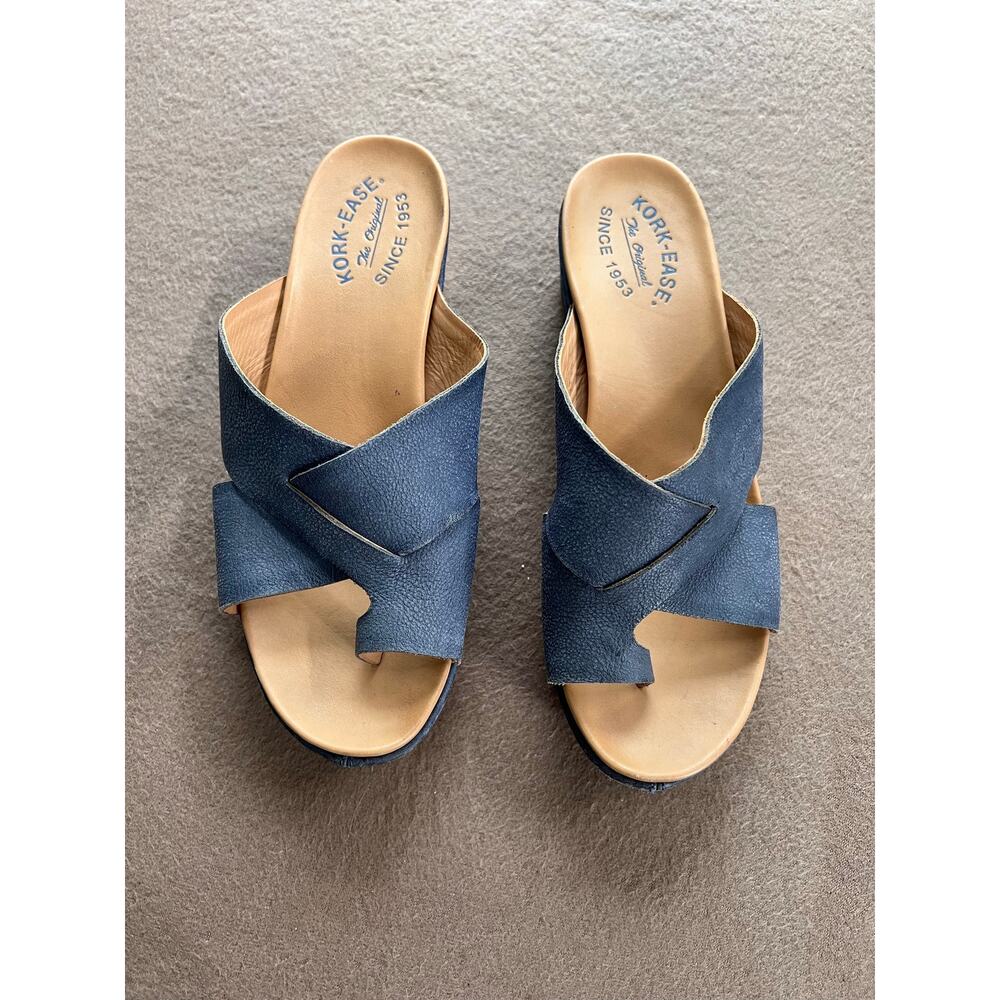 TKork-Ease Baja Sport Leather Wedge Slide Sandals - Blue - Size 9 - Picture 3 of 8